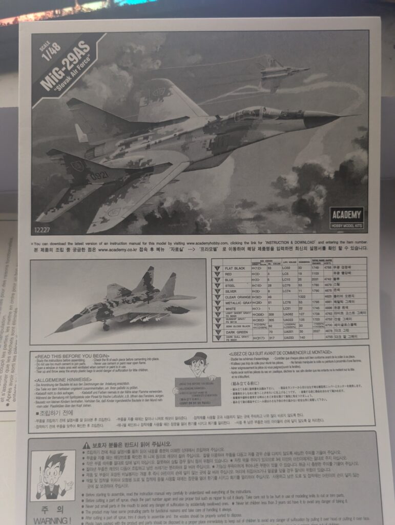 Instruction Manual for Academy Mig-29AS "Slovak Air Force" 1/48 Scale Model